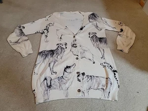 Anthropologie Moth Pooch Posse Dog Cardigan Sweater Size M Button Up Front READ - Picture 1 of 14