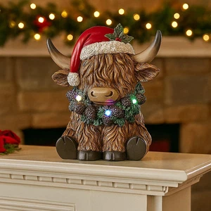 Christmas LED Highland Cow Decoration Light Up Scottish Coo Xmas Home Decor - Picture 1 of 24
