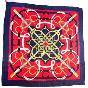 Hermès Eperon d'Or By Henri d'Origny Silk Scarf Blue Red Vintage - Picture 1 of 17