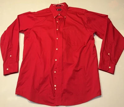 CHAPS CLASSIC FIT TWILL MEN 16-16 1/2 34/35 Red Solid SHIRT L Button Long Sleeve - Image 1 of 4