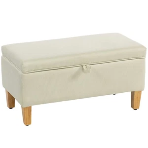 HOMCOM Linen Storage Ottoman Storage Box with Rubberwood Legs, Beige - Picture 1 of 11