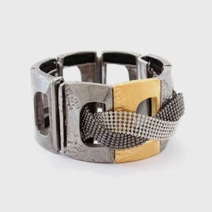 Anne Marie Chagnon Modernist Bracelet RITA Mixed Materials pewter, gold plate - Picture 1 of 1