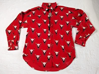 Camisa Western Barn Fly Para Hombres S Cabezas de Ganado Roja AOP Sarga + Corbata Bolo De Colección Defectos de EE. UU. Foto 1 de 4