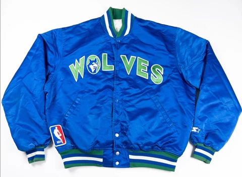 Minnesota Timberwolves Starter Jacket Men's XL Vintage 80s Blue Snap Bomber Cover