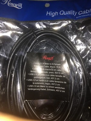 Rosewill Black 15FT USB 2.0 A Male To A Female-New - Image 1 of 2