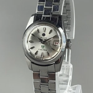 Reloj suizo LADO Green Horse vintage automático para dama esfera plateada correa SS - Imagen 1 de 18