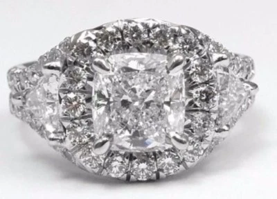 GIA Certified 2.50 Carat Diamond Engagement Ring 18k White Gold Cushion Cut - Изображение 1 из 4