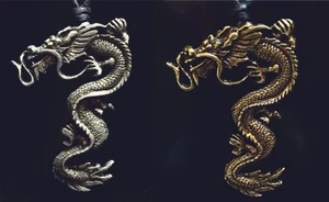 Chinese Dragon Pewter Bronze Pendant Adjustable Cord Necklace Biker - Picture 1 of 3