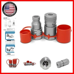 Universal Flat Face Hydraulic Couplers Set with 5076 PSI Rating for Skid Steers - Picture 1 of 11