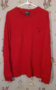 🐎 Polo Ralph Lauren Long Sleeve Pocket Shirt Mens Medium Red Crew Neck - Picture 1 of 11