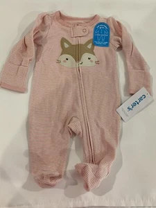 Carter's Newborn Baby Girls' Fox One Piece Pink Stripes Super Soft 2-way Zipper - Picture 1 of 6