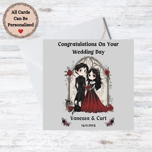 Handgefertigte personalisierte Hochzeitskarte - Paar Gothic personalisierbar Name/Datum (E98) - Bild 1 von 1