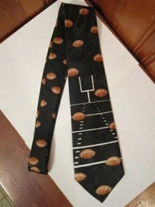 Steven Harris Mens Neck Tie Football Field Touchdown Black & Brown Goal Post NEW - Picture 1 of 6