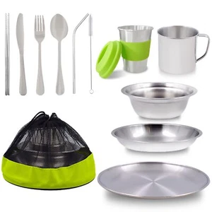 Camping Mess Kit Stainless Steel Plates Bowls & Cutlery for 1-2 Person DIY - Picture 1 of 6