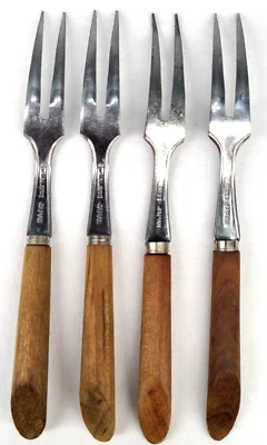 Винтажный Charcuterie вилка медиаторы из нержавеющей стали деревянные ручки набор из 4 - Изображение 1 из 4