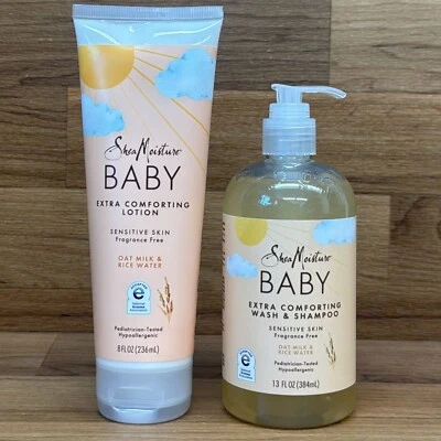 Loción de agua de arroz y leche de avena hidratante de karité para bebés 8 oz y jabón corporal 13 oz Foto 1 de 2