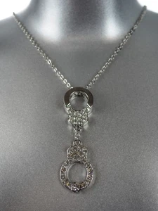Rhinestone Large Handcuff Necklace Punk Goth Rockabilly Pendant Gothic Club - Picture 1 of 5