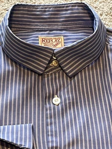 Replay Stripped Shirt - Medium- Double Cuffed - Lovely - Picture 1 of 14