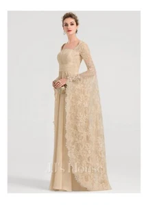 Dusty Rose Long Lace Sleeve Wedding Dress, Gown Size 10  - Picture 1 of 5