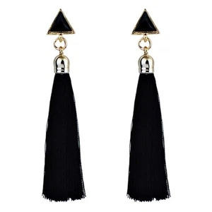 Pendientes bohemios de mujer, borla de cuerda étnica (negro) N6E17191 - Imagen 1 de 8