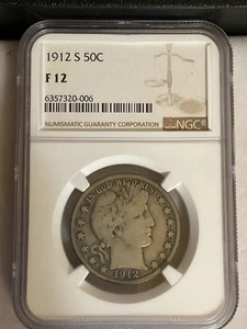 1912-S Barber Half Dollar 50C NGC F12 - Picture 1 of 4