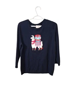NWT Womens Talbots Dark Navy Blue Llama-Embellished Crewneck Sweater Sz L - Picture 1 of 12
