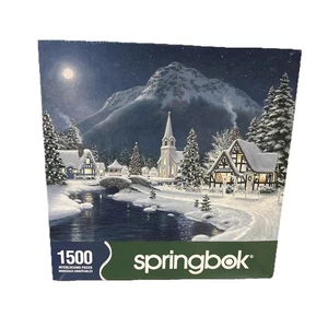 New Springbok Moonlight Village Christmas 1500 Interlocking Pieces Puzzle Winter - Picture 1 of 4