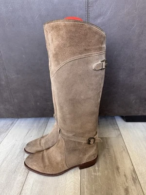 Mujer 8 Frye Beige Gamuza Cuero 77562 Dorado Montar Motociclista Bota Alta Foto 1 de 4