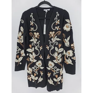 Chico's Global Fusion Strickjacke Pullover schwarz Blumen bestickt NEU Größe 1 Medium - Bild 1 von 10