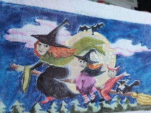 Witch~Full Moon Ride~Halloween~ Costume Kids~Black Cat~Needlepoint Canvas - Picture 1 of 4