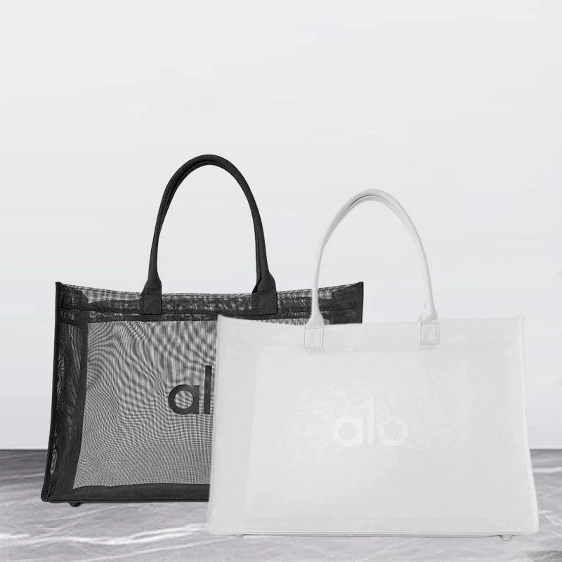 WIE GEZEIGT Damen Mesh Gym Tote Einkaufstasche Tragetasche *A/YWeiß/Schwarz Neu