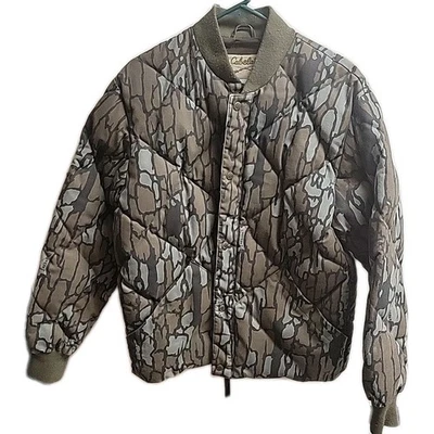 Vintage Cabela’s Trebark  Goose Down Filled Camo Hunting Jacket Large Smoke Free - Image 1 of 4