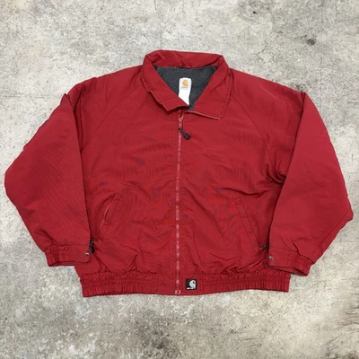 Carhartt Jacket Mens XL Red Fleece Lined Zip Bomber Raglan Workwear Windbreaker - Image 1 of 4