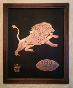 Rara placca da parete in rame acrometallo mascotte calcio Detroit Lions NFL anni 60 - Foto 1 di 6
