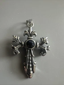 Cross Chain Pendant Double Sided Stone Viking Gothic Vintage Stainless Steel 24” - Picture 1 of 6