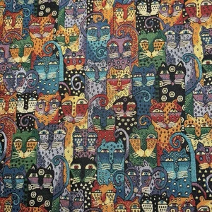 VTG Laurel Burch Tapestry Colorful Spotted Cats Upholstery Fabric DIY 46”x32” - Picture 1 of 13