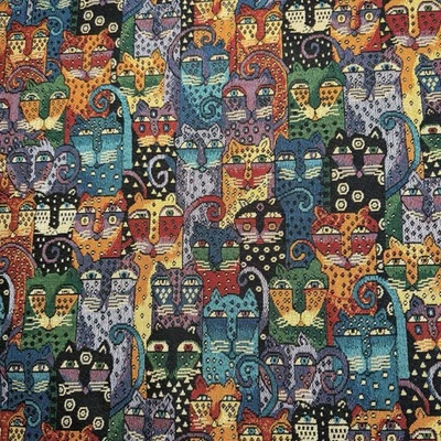 VTG Laurel Burch Tapestry Colorful Spotted Cats Upholstery Fabric DIY 46”x32” - Image 1 of 4
