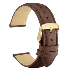 18mm Vintage Leather Watch Band for Men and Women, Gold Buckle (Dark Brown) - Picture 1 of 9