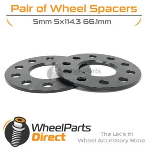 Wheel Spacers (2) Black 5x114.3 66.1 5mm for Nissan Leaf [Mk2] 17-22 - Picture 1 of 2