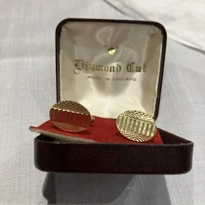 Diamond Cut Gold plated Cuff links Boxed- Vintage - Picture 1 of 6