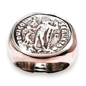 Sterling Silver Replica Roman Greek Coin Men Signet Ring 8.5 - Picture 1 of 13