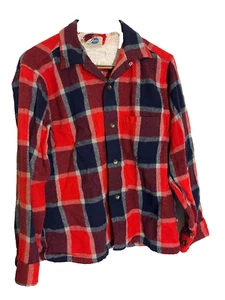 VTG Pilgrim Men's Red Flannel Loop Collar 50s 60s Wool Blend Shirt Sz L - Picture 1 of 9