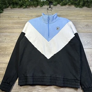 FILA Sweatshirt Size Large Pullover Blue Black Modern Mock Logo Women’s Sports - Picture 1 of 17