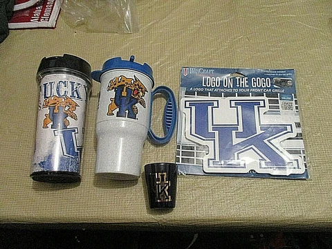 4-NEW-NCAA-Kentucky Wildcats TUMLBERS,SPILL PROOF TOPS 16oz.,CAR LOGO & SHOT 2oz Cover
