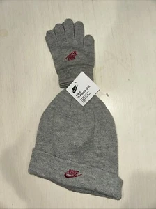 Nike Girls 7/16 Dark Grey Heather Beanie & Glove Set New - Picture 1 of 4