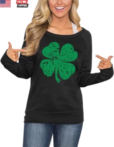 Women'S St. Patrick'S Day Green Long Sleeve Sweatshirt Funny Casual Irish Shirt - Picture 1 of 6
