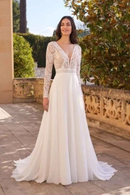 Brautkleid Hochzeitskleid A-Linie V-Ausschnitt Weiß Ivory Maßgeschneidert 38 40 - Bild 1 von 4