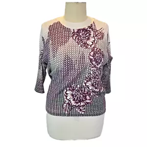 Chico's - Women's L Blouse Deep Berry Houndstooth Floral Dolman Pullover - Picture 1 of 11