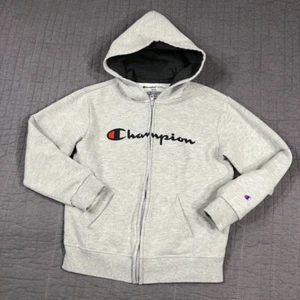 Champion Jacket Boy 10/12 Gray Zipper Hoodie Spell Out Logo Active Athletic - Picture 1 of 24