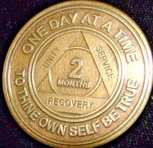 Alcoholics Anonymous AA 2 Month Bronze Medallion Token Chip Sober Sobriety - Picture 1 of 9